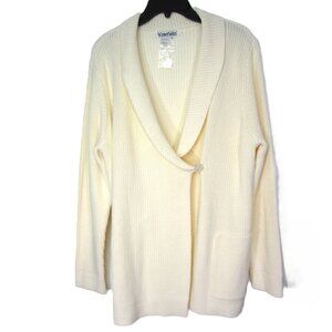 WinterSilks NEW Size L 100% Cotton Cardigan Ivory Cream Shawl Collar Spring